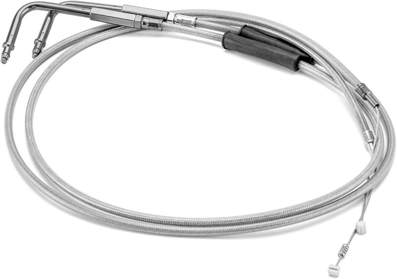 MoFun Extended Length 42" Throttle Cable and Idle Cable Kit Stainless Steel Compatible with Harley Sportster XL 883 1200 Dyna Softail Chrome - Image 1